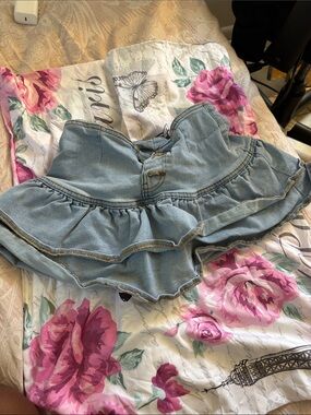 SHEIN Light Blue Denim Ruffle Skort
